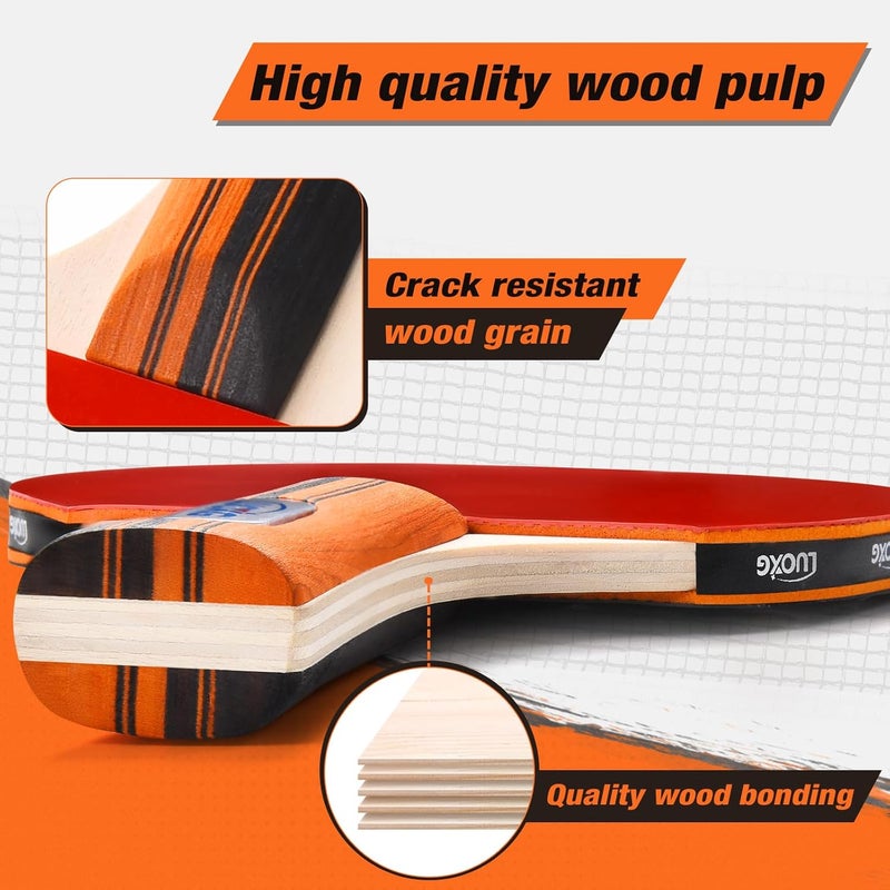 LUOXG Ping Pong Paddles, Ping Pong Paddles Set of 2, Includes Paddles and Balls, Table Tennis Rackets Set Suitable for Indoor and Outdoor Games, Family Games - Image 5